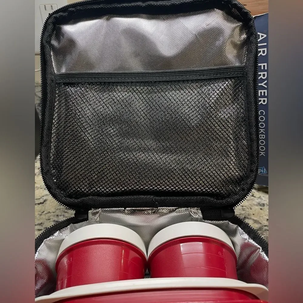 Taytay Black Smart Insulated Lunch Bag w/Four Red & White Food Containers